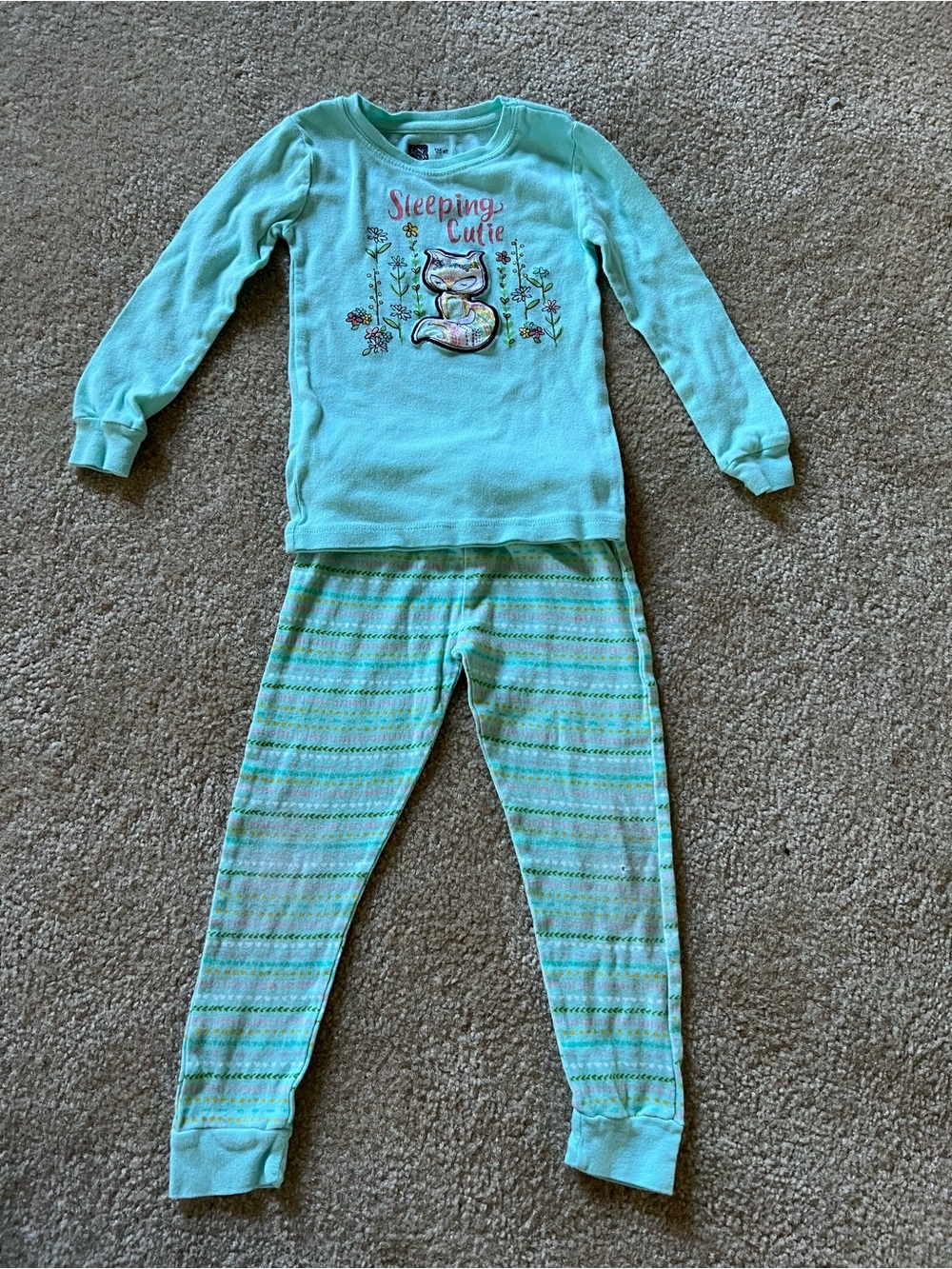 Lilly & Dan Light Green Cat Sleepwear Set with Striped Pants
